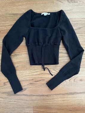 Kimchi Blue Black Cropped Square-Neck Sweater